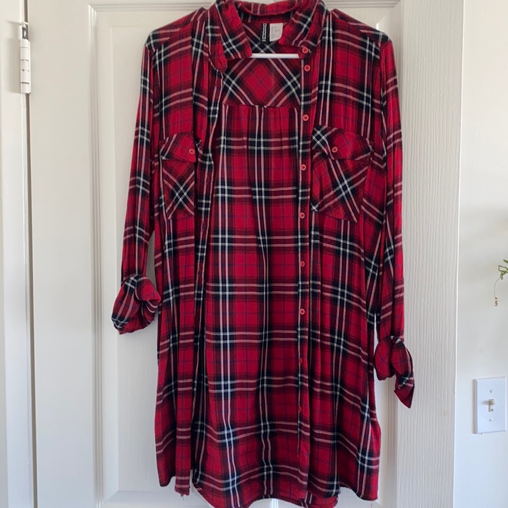 H&M Red Plaid Duster